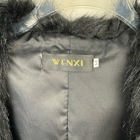 WENXI | Black Faux Leather with Faux Fur Collar Tie Back Vest | Women's Medium - Picture 7 of 7